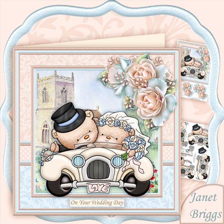 Wedding Bears in Car 8x8 Wedding Day Mini Kit & Decoupage