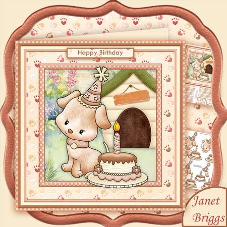 Birthday Puppy 8x8 Mini Kit with Decoupage