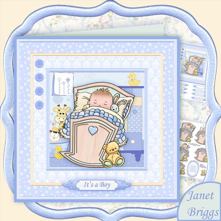 Cute Cradle New Baby Boy 8x8 Mini Kit & Decoupage