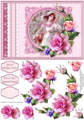 Vintage Lady with Spring Roses Card Topper & Decoupage