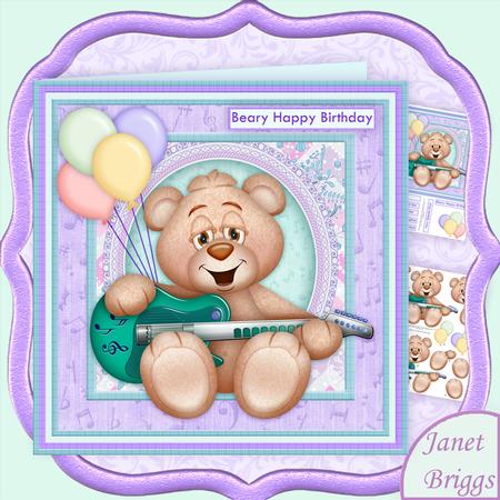 Bear & Guitar 8x8 Birthday Mini Kit & Decoupage