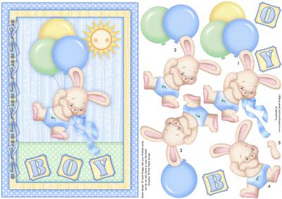 Baby Boy Bunny & Balloons A5 Card Topper & Decoupage