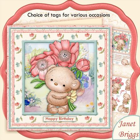 Bouquet Teddy Floral Poppies 8x8 Mini Kit & Decoupage