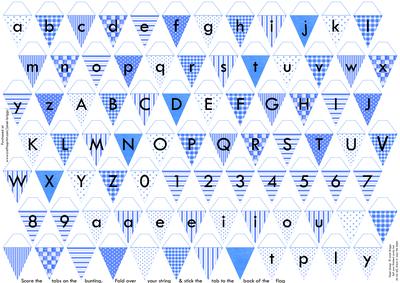 Alphabet Bunting Blue Letters Numbers & Blanks