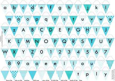 Alphabet Bunting Turquoise Letters Numbers & Blanks