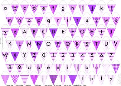 Alphabet Bunting Purple Letters Numbers & Blanks