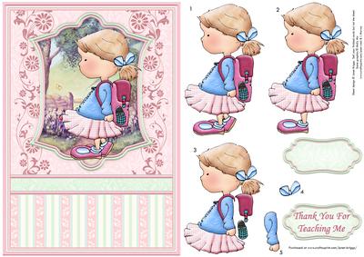 Little Schoolgirl Thank You Teacher Topper & Decoupage