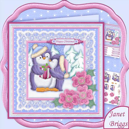 Penguins Christmas Kiss 8x8 Card Topper & Decoupage