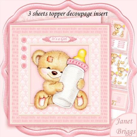 New Baby Girl Bear & Bottle 8x8 Mini Kit