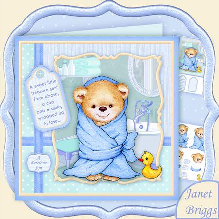 Baby Boy Bath Time 8x8 Mini Kit & Decoupage