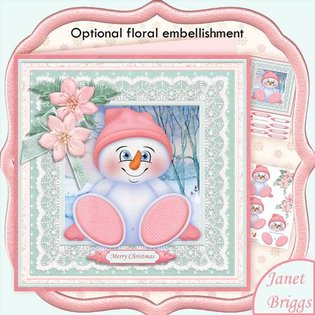 Snowman Baby Pink 8x8 Christmas Mini Kit Flowers Optional