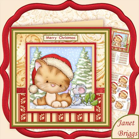 Christmas Kitty Kiss 7.5" Mini Kit & Decoupage
