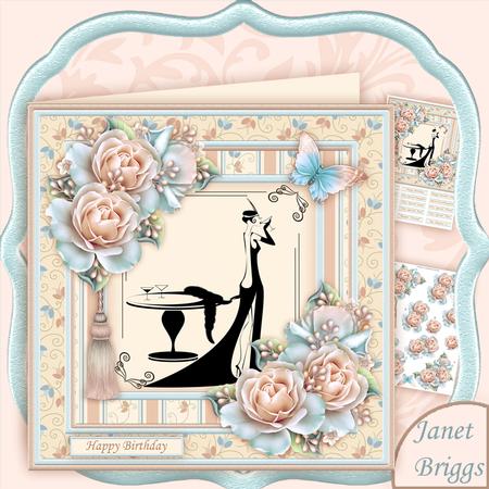Champagne Art Deco Lady 8x8 Mini Kit & Decoupage