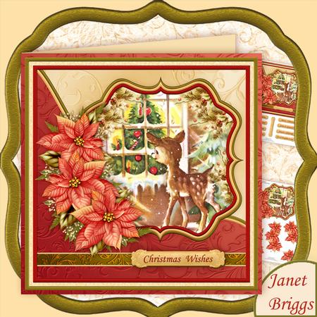 Christmas Fawn & Poinsettia 7.5 Decoupage Mini Kit