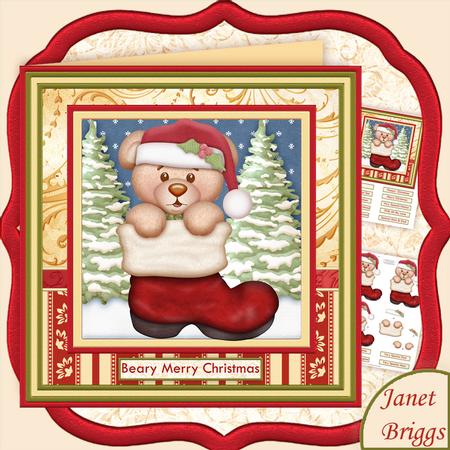 Bear in Boot Christmas Card Mini Kit & Decoupage