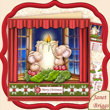 Candlelight Mice 8x8 Christmas Mini Kit with Decoupage