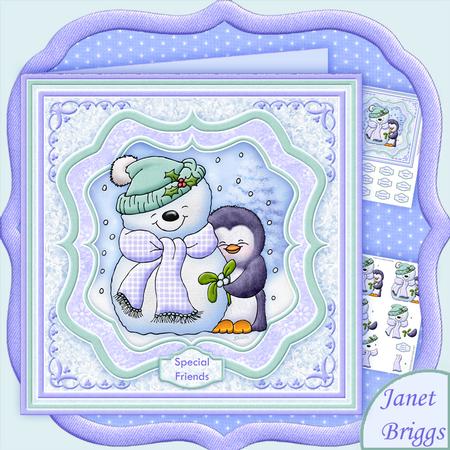 Penguin Hug Christmas Snowman Decoupage 7.5 Mini Kit