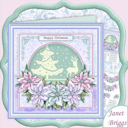 Christmas Tree Reindeer & Poinsettia 8x8 Decoupage Mini Kit