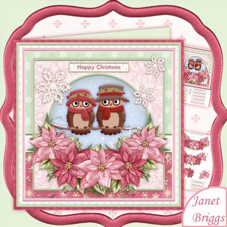 Christmas Owls & Poinsettia 8x8 Decoupage Mini Kit