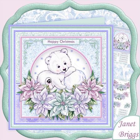 Baby Polar Bear & Poinsettia Christmas 8x Decoupage Mini Kit