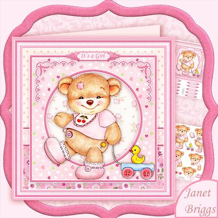 Baby Girl Bear & Duck 8x8 Decoupage Mini Kit