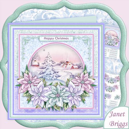 Vintage Christmas Hamlet & Poinsettia 8x Decoupage Mini Kit