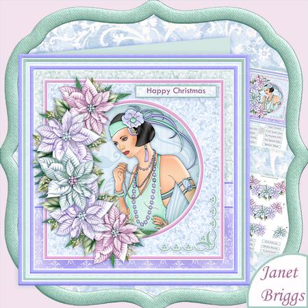 Christmas Art Deco Lady & Poinsettia Pastel 8x8 Mini Kit