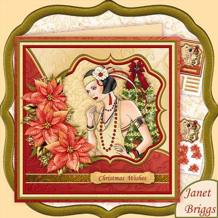 Christmas Art Deco Lady & Red Poinsettia 7.5 Mini Kit