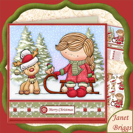 Izzy's Reindeer Sleigh Christmas 8x8 Decoupage Mini Kit