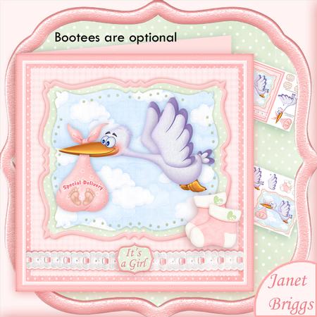 Baby Girl Special Delivery Stork 8x8 Decoupage Mini Kit