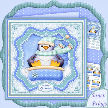 Penguin Sledging Fun 7.5 Christmas Decoupage Mini Kit