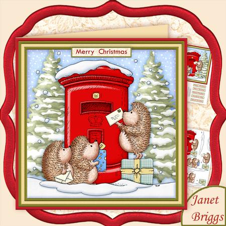 Hedgehogs Christmas Post 7.5 Christmas Decoupage Mini Kit