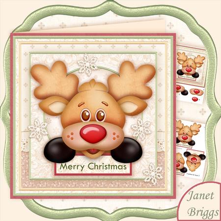 Peeping Rudolf 8x8 Christmas Decoupage Mini Kit
