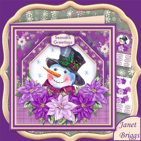 Jolly Snowman & Lilac Poinsettia 7.5 Decoupage Mini Kit