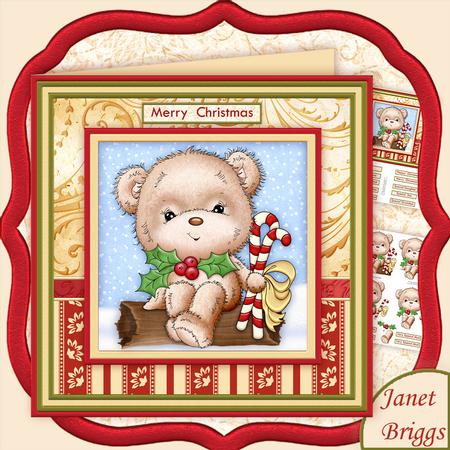 Candy Cane Bear Christmas 7.5 Decoupage Mini Kit