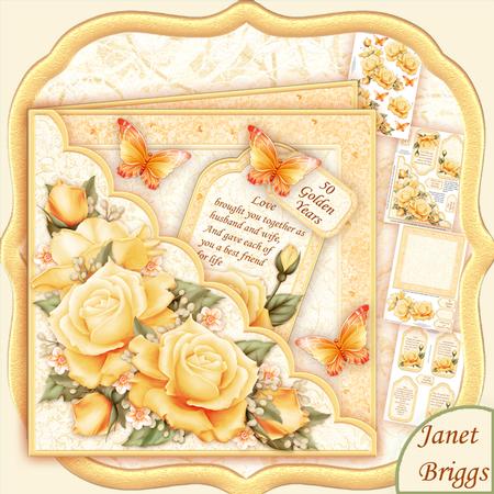 Square Scallop Pocket Golden Roses Mini Kit & Decoupage