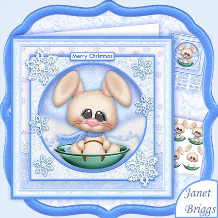 Sledging Bunny Christmas 8x8 Decoupage Mini Kit
