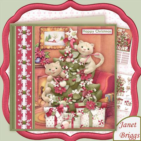 Cats Up the Christmas Tree 7.5 Decoupage Mini Kit