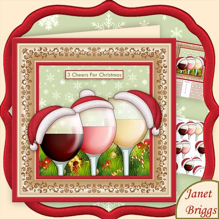 3 Cheers for Christmas Wine 8x8 Decoupage Mini Kit
