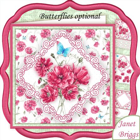 Pink Poppies 8x8 Decoupage & Insert Mini Kit All Occasions