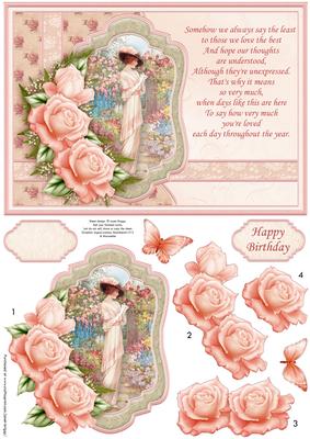 Lady in Cottage Garden & Verse Decoupage Sheet