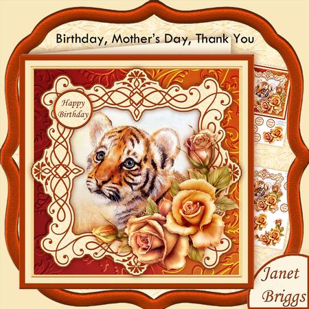 Tiger Cub & Roses 7.5 Decoupage Mini Kit All Occasions