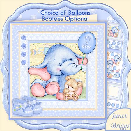 New Baby Boy Elephant 8x8 Decoupage Mini Kit & Birthday Ages