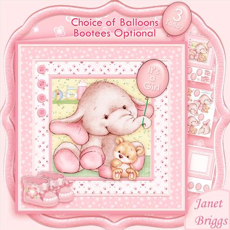 New Baby Girl Elephant 8x8 Decoupage Mini Kit Birthday Ages