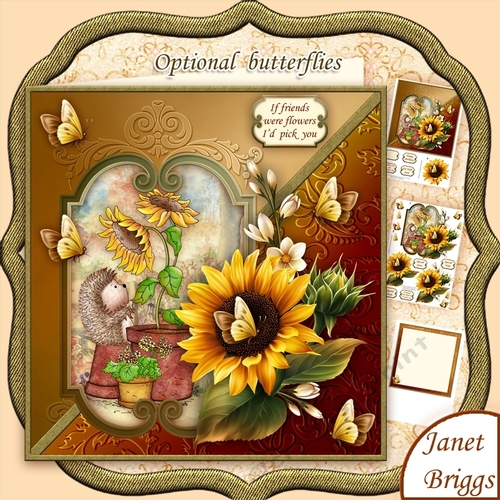 Hedghogs Sunflower Friend 8x8 Decoupage Mini Kit