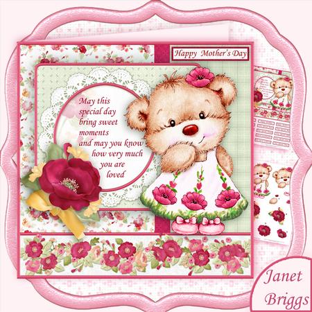 Poppy Bear 7.5 Birthday Mothers Day Decoupage Mini Kit