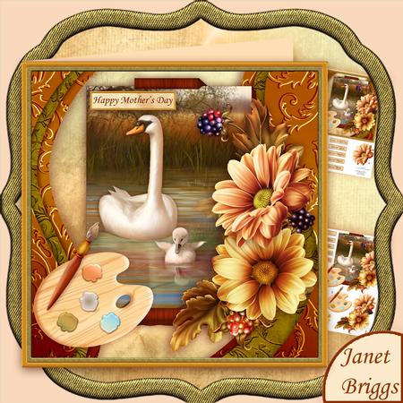 Artists Canvas Swan & Cygnet 7.5 Decoupage Mini Kit