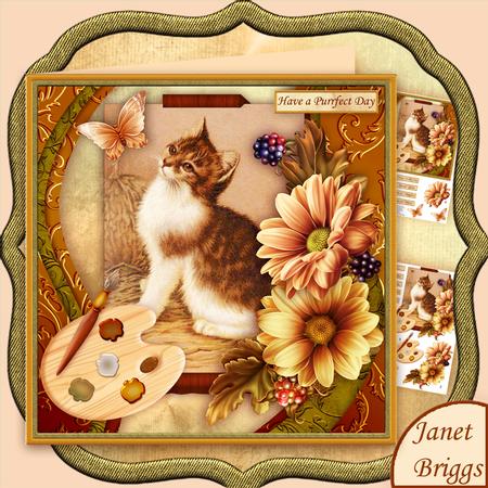 Artists Canvas Purrfect Day Kitten 7.5 Decoupage Mini Kit