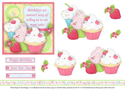 Birthday Cupcakes - Eat More Cake Topper & Decoupage