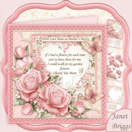 Thank You Mum Verse & Pink Roses 8x8 Decoupage Mini Kit